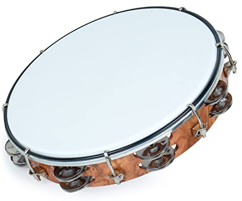 MUSCELL Tamburin für Erwachsene, Hand-Tamburin, aus Kunststoff, zweireihig, Metallschellen, Musikinstrument, 25,4 cm