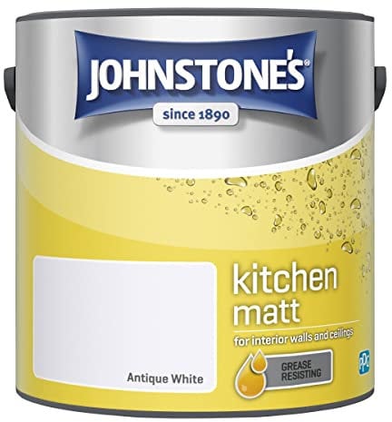 Johnstone's - Kitchen Paint - Antique White - Matt Finish - Grease & Stain Resistant - Suitable for Kitchen Walls & Ceilings - Highly Durable - Low Odour - 12m2 Coverage per Litre - 2.5L