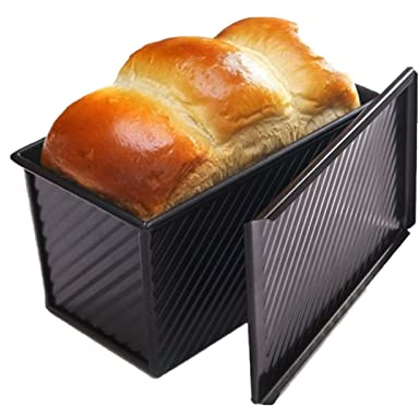 Verve Jelly Non-Stick loaf Tin Loaf Pan with lid for Baking 2lb-Carbon Steel Bread with Slide Cover for Toast/Sandwich/Cake-Black 21.5 * 11.5 * 11cm