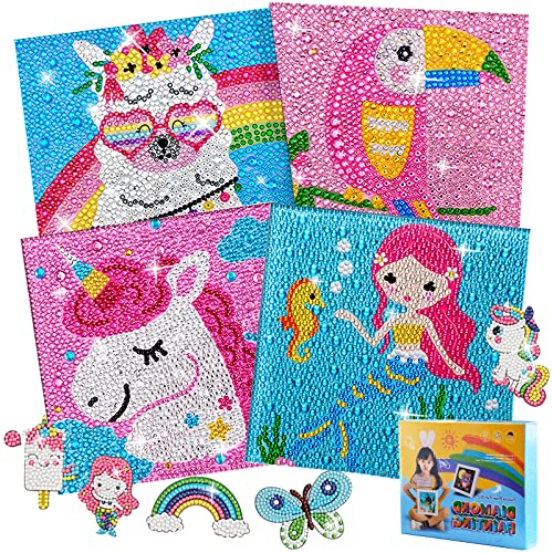 4 Diamond Painting Kinder Tiere 5 DIY 5D Diamant Painting Sticker Malerei Bilder Set Full Zubehör Glitzersteinchen Painting Kleine Mädchen Junge Geburtstag Festival Geschenke Crystal Art Craft Kits