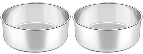 HaWare 6 Inch Small Cake Tin Set of 2, Stainless Steel Deep Round Baking Pan, Roasting Layer Cake Tin for Christams Birthday Wedding, Healthy & Non-Toxic, Mirror Polished & Dishwasher Safe (16cm)
