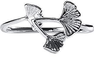 HGJH Ring Aus 925Er Sterlingsilber, S925 Sterling Silber Ginkgo Biloba Ring Verstellbare Ringe Retro Temperament Offener Ring Silber Eternity Ring Hochzeit Charme Schmuck Geschenke Für Mädchen Damen