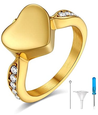 GoldChic Asche Ring Herz Urnen Ring für immer in Meinem Herzen 18K Vergoldet Memorial Asche Ringe für Damen Herren Hunde Katze Feuerbestattung Memorial Urnen Schmuck Ringgröße 56.5(18.1)