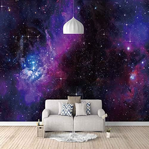 3D Mural Wallpaper Purple Galaxy Starry Sky Removable Wallpaper Peel and Stick Living Room Bedroom Study Room Decor Self-Adhesive Wallpaper Large Wall Mural for Tv Background Wall Photo 55X 27