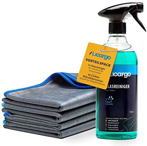 LICARGO® Glasreiniger (750ml) & 4X Carbontücher - Für kristallklare Autoscheiben ohne Streifen & Schlieren