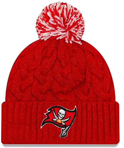 New Era Offizielle NFL-Mütze für Damen, mit Zopfmuster, Bommel, Tampa Bay Buccaneers, Rot, Einheitsgr��e