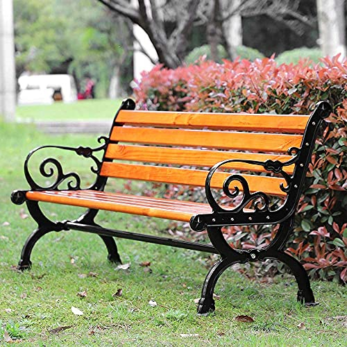 JYCCH Gartenbank Sitzhocker Kind Parkbank im Freien, Hoffreizeitstuhl aus Aluminiumguss 2-3 Sitze, Massivholzbank geeignet für Warte- und Ruhebereich von Aussichtspunkt/Terrasse/Garten