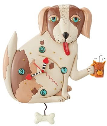 Enesco Allen Designs Wanduhr mit Pendel, Motiv No Bones Dog Holding a Cat, 32,6 cm, mehrfarbig