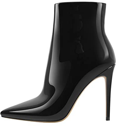 Only maker Damen Stiefeletten Stiletto Kurze Stiefel Spitze Zehen Ankle Boots Booties mit Zipper Lack Schwarz 39 EU