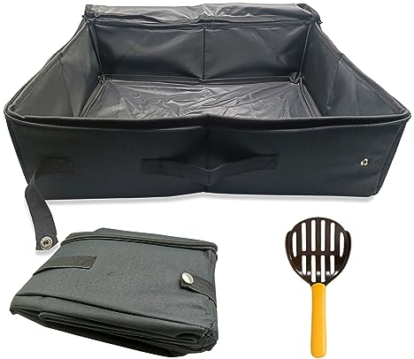 Macelitu Arenero de Viaje para Gatos Plegable con Tapa, Arena para Gatos Portátil con Pala, Impermeable, Duradero, Fácil de Limpiar, Adecuado para Interiores, Exteriores, 47 * 36 cm, XXL, Negro