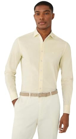 Hackett London Herren-Hemd mit gebürstetem Lthr-Gürtel, Gelb (Hellgelb), XL