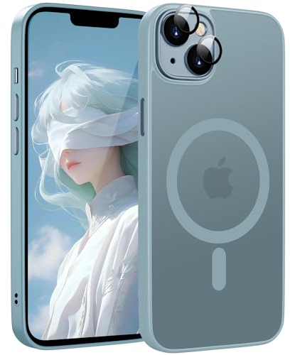 HGH Magnetisch Hülle für iPhone 13 6,1 Zoll Kompatibel mit MagSafe Kabellosem Laden, Durchscheinende Matt Handyhülle für iPhone 13 Dünn Stoßfest Schutzhülle-Babyblau