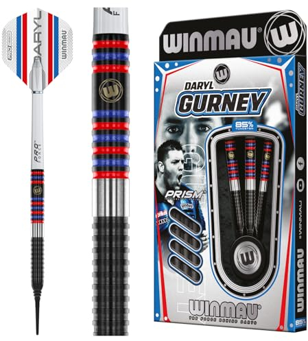 WINMAU Darts - Daryl Gurney 85% Pro-Series 18g Fass / 20g Volles Gewicht Weiche Spitze Professionelles Dart-Set mit Dart-Flüge und Dart-Schäften