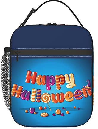 Aotximlat Isolierte Lunch-Tasche, wiederverwendbar, mit Seitentasche und Schultergurt, Happy Halloween, Süßigkeitenkühler, Lunchboxen für Schule, Picknick, Strand, Reisen, Arbeit