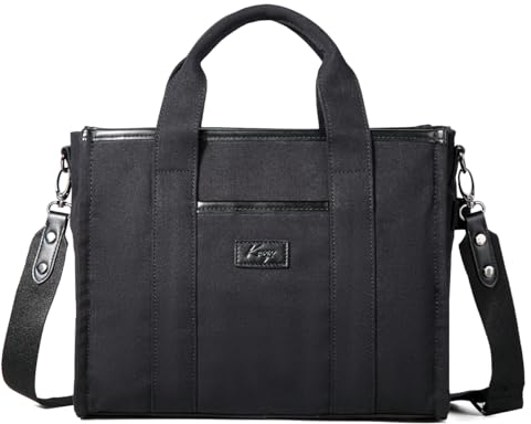 Kasgo Canvas Tote Bag, Umhängetasche Damen Crossboday Casual Wiederaufnahme Totes für Dame mit Reißverschluss Taschen Geldbörse Arbeit Reisen Schule Schwarz