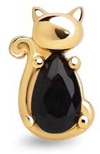SINGULARU - Pendiente Suelto Cat Black. Plata de Ley 925 con Acabado Baño de Oro de 18 Kt. Combinable con Circonita Negra. Joyas para Mujer