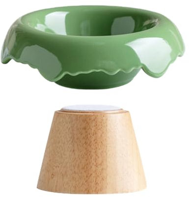 Koomuao Gamelle Chat Surélevée, Bol Nourriture Chat Gamelle pour Chat Inclinable à 15° avec Support Forme de Glace Fondue Bol Chat pour Nourriture & Eau - Ecuelle pour Chat Lave-Vaisselle (D, Vert)