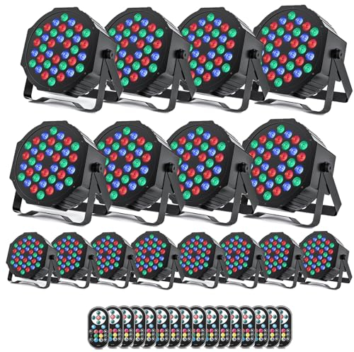 UKing 16PCS LED Par Licht, 72W LED Strahler RGB DMX Bühnenlicht 7 Modi Partylicht Lichteffekte mit Fernbedienung für DJ Discolicht Hochzeit Weihnachten Bühnenbeleuchtung
