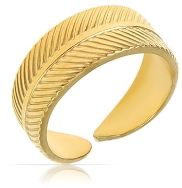 Made by Nami Breiter Goldener Boho Edelstahl Ring mit Fächer Muster Geschenk Damen Schmuck Größenverstellbar & Wasserfest (Boho)