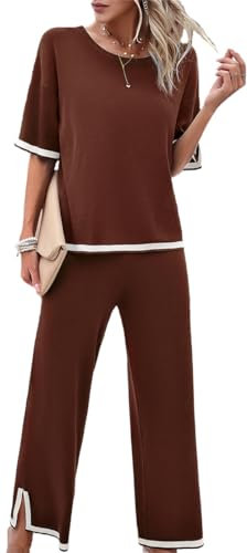 OLIPHEE Donna Set Donna Tuta Abiti Casual Da Lavoro Per Le Donne Eleganza Turismo Donna Outfits Maglieria Marrone XL