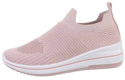 Ital Design Damen Low-Top Sneaker mit Keilabsatz, runde Spitze, Altrosa, Gr. 38