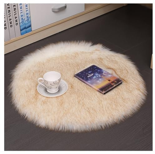 Hrlace Lammfell Schaffell Teppich Rund Kunstfell Teppich Waschbar Weich Fellteppich Flauschiger Longhair Stuhlauflage Nachahmung Wolle Bettvorleger Sofa Matte für Heimdekoration Weiß 1# 80 * 80cm