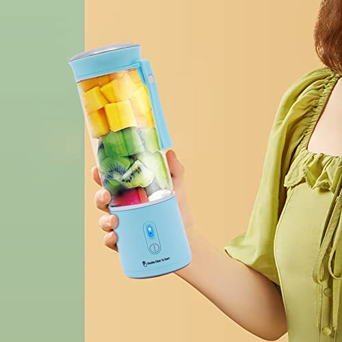 Batidora de batidos pequeña 450 ml, portátil, motor de 7,4 V, mini batidora USB, con seis cuchillas para zumo de fruta, batidos de leche (azul)