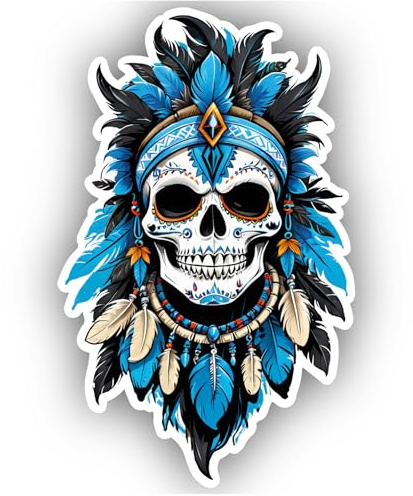 Samunshi® Blauer Indianer Totenkopf Aufkleber Autoaufkleber für Motorrad Fahrrad Roller Auto Sticker Fahrrad Mtb Mountainbike Comic Cartoon Skull Sticker 6x10cm