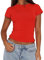 Women's Basic Slim Fit T-Shirt Top Short Sleeve Y2K Tops TikTok Influence Crop Top Club Party Streetwear(Red-2, L)