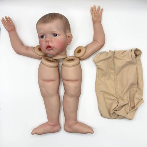 MineeQu 24 Pulgadas Pelo Dibujado Mano Kit ya Pintados Realista Muñecas bebé Reborn Piezas con Vetas de Pintura detalladas Lifelike Muñeco Despierto Recien Nacido Kits Cuerpo y Ojos de Tela incluidos