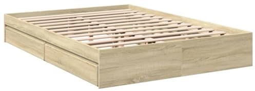 vidaXL Bettgestell, Bett mit Schubladen für Schlafzimmer, Bettrahmen mit Lattenrost, Schlafzimmerbett Doppelbett, Sonoma-Eiche 160x200cm Holzwerkstoff