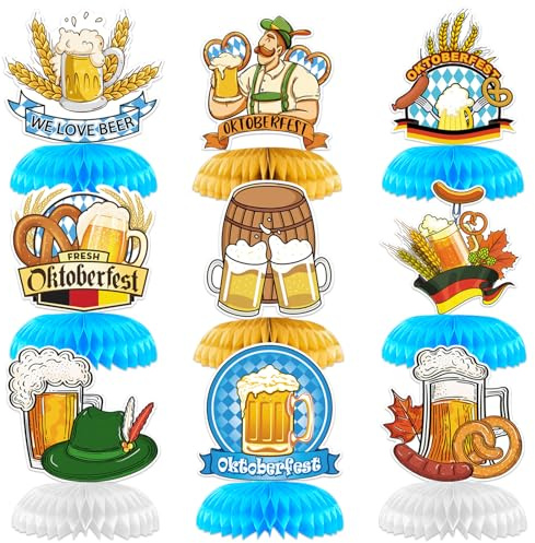 TOPJOWGA Oktoberfest Bienenwabe Mittelstück, 9 Stück, Bayrische Deko, Tischaufsätze, Partydekoration
