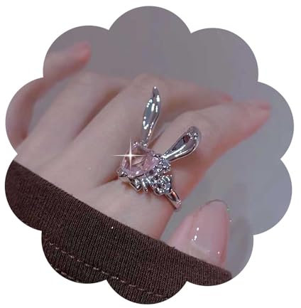 Cybche Hase Fingerring Rosa Kristall Hase Ring Hase Cz Ring Silber Hase Knöchel Ring Niedlich Hase Ring Strass Offen Verstellbaren Ring Schmuck Für Frauen