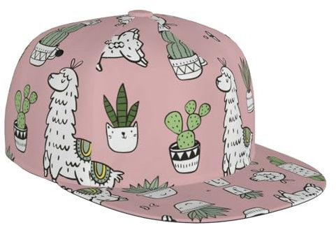 Alpaka und Kaktus verstellbare Snapback Hat Cap, Unisex Hip Hop Baseball Cap mit klassischer Rockkrempe Trucker Schwarz, Schwarz, Einheitsgröße, Schwarz , Einheitsgröße