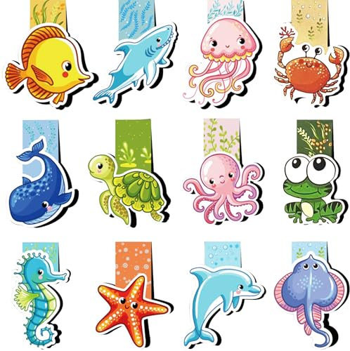 Lesezeichen Magnetisch Kinder,12 Stück Mitgebsel Kindergeburtstag 10 Jahre und Unter, Süsse Tiere Magnet Lesezeichen Für Schüler, Junge, Mädchen, Buchliebhaber (Farbe 2)