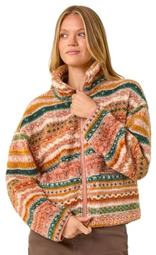 Roman Originals Soft Sherpa Fleece Jacket for Women UK - Ladies Autumn Everyday Winter Holiday Pull-On Comfy Soft Vacation Work Teddy Coat - Size 14 - Rust