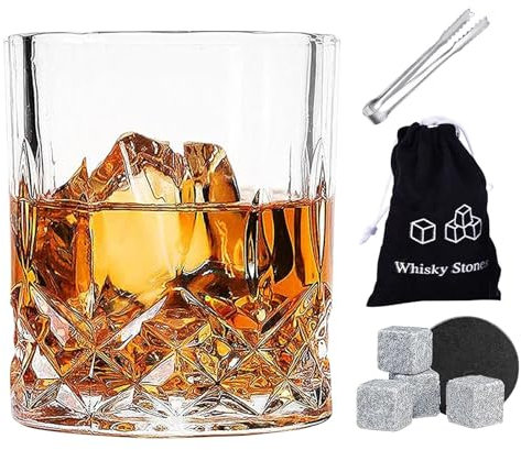 Juego de vasos de whisky y piedras, juego de vasos de whisky de Bourbon, vasos de whisky reutilizables con pinzas para hombres, papá, padre, juego de whisky con caja de madera