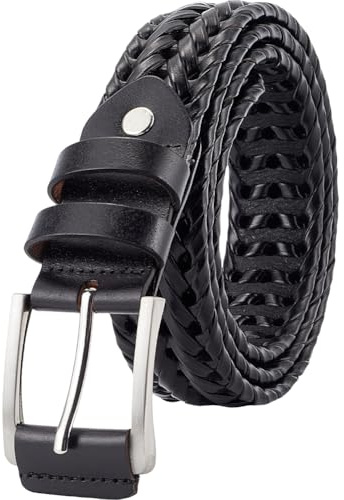 GORGECRAFT Herrbälten flätat läder klänningsbälte 114 cm vardaglig vävt läderbälte mäns imitationsläder vävd solid legering spänne handflätade bälten present till jeans golfbyxor (svart)