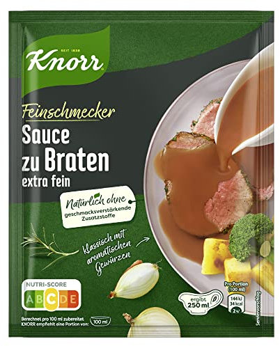 Knorr Feinschmecker Sauce zu Braten extra fein leckere braune Soße ohne geschmacksverstärkende Zusatzstoffe und Farbstoffe 250 ml 1 Stück (Packung mit 10)