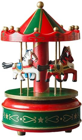 Corlidea Traditionelle Rotierende Holz Musikalische Weihnachtliche Spieluhr, Weihnachtliche Dekoration 10cm x 10cm x 16cm