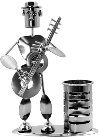 Boerni Ironcraft Guitar Pen Holder, metal musician player Pen Cup pot récepteur rétro Humanoïde avec capuchon porte - stylo conteneur sculpture statue Accueil Bureau papeterie cadeaux