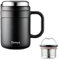 Domya Tasse à thé / café isotherme en acier inoxydable (noir) avec passoire amovible, 500 ml, garde les liquides froids et chauds, isolation pendant 12+ heures, idéal pour thé, café, voyage, bureau et