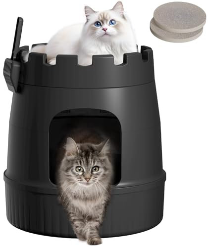 Lifewit Castle-Stil Katzentoilette Katzenklo Versteckt mit Kratzbrett & Schaufel, Katzenklo XXL Katzenklo Haus mit Geruchskontrolle & Kohlefilter für Wohnzimmer, Schlafzimmer, Ecke, schwarz