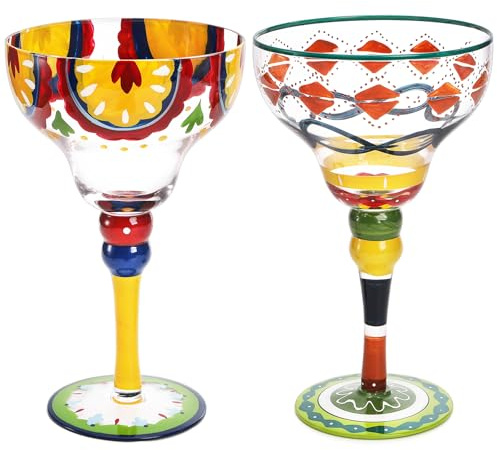 ZAVOOS Set of 2 Margarita Glass, 10 Oz Mexican Hand Blown Glasses Modern Bar Cups for Martini, Handcrafted Coupe Drinking Glassware Stemware for Cocktail Champagne, Party Decorations