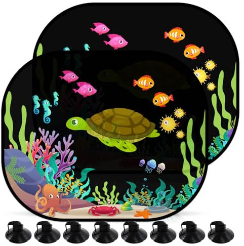 2 Pièces Pare Soleil Voiture Bébé,Chaussette Voiture Soleil,44x35cm Auto Adhésifs,avec 8 ventouses,Facile à Poser,Protection Solaire Enfants et Animaux Pare-Soleil Vitres