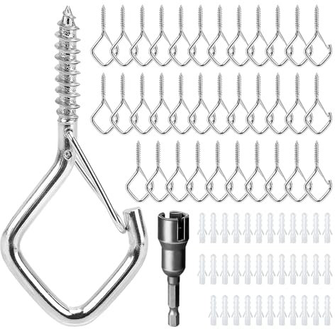 35 Stück Edelstahl Schraubhaken, Haken Zum Schrauben mit Sicherung, Wandhaken, Deckenhaken, Schraubhaken Weiß Kann für Pflanzen, Blumentöpfe, dekorative Lichter und Tassen verwendet werden(Edelstahl)