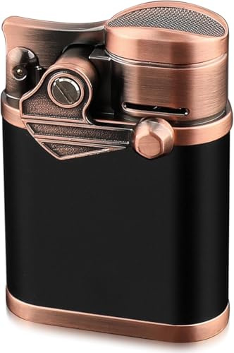 Sturmfeuerzeug mit 4 Jetflamme, Steampunk Feuerzeug Gas Nachfüllbar mit Halter, Winddicht Gasfeuerzeug Einstellbar, Geschenk für Männer — ohne Gas (Schwarz-Bronze)