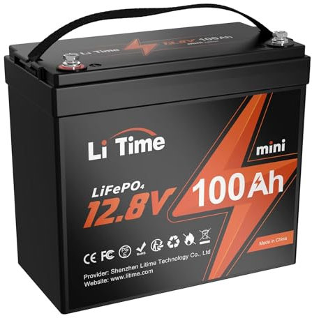Litime Batterie Lithium 12V 100Ah MINI - LiFePO4 Compacte avec 100A Protection BMS et 4000-15000 Cycles Profonds, Entretien Zéro, Idéale pour Camping - Car, Système Solaire et Bateaux