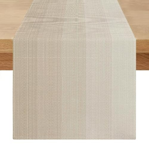 Streifen Tischläufer 40x180 cm Beige Braun Modern Läufer Tisch Abwaschbar Leinen Bauernhaus Rustikale Retro Creme Tischlaufer Landhausstil für Frühling Sommer Outdoor Dekorativer Tischdecke