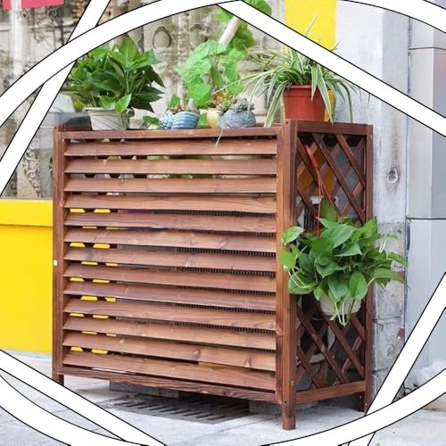 OPOLDBDMAC Cubre Aire Acondicionado De Madera Exterior, Valla Decorativa para Aire Acondicionado con Persianas, Oculta El Aire Acondicionado Rejillas Protectoras(Medium)